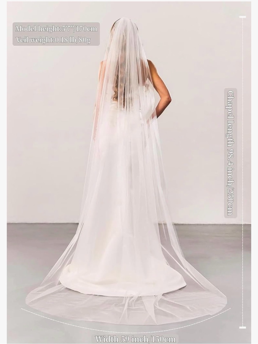 Chapel Length Ivory Bridal Veil - Soft Tulle Veiling